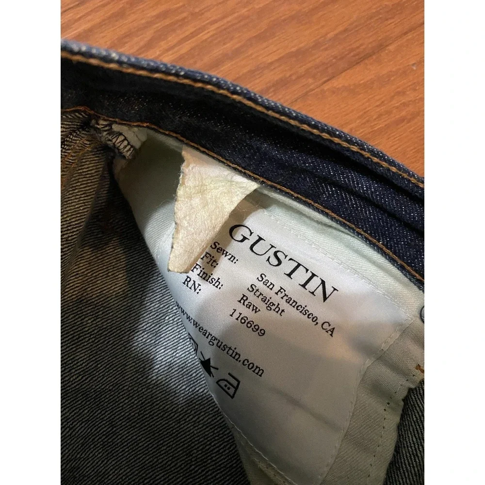 Gustin‎ Selvedge Jeans 32 (31x34) Straight Raw Blue Denim USA Made 116699